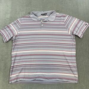 Nike Tiger Woods Men XXL Gray Red White Stripe Dri-Fit Golf Polo‎ Shirt